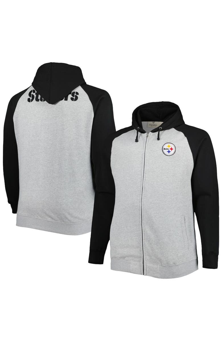 PROFILE Men's Heather Gray Pittsburgh Steelers Big & Tall Fleece Raglan Full-Zip Hoodie Jacket, Main, color,
