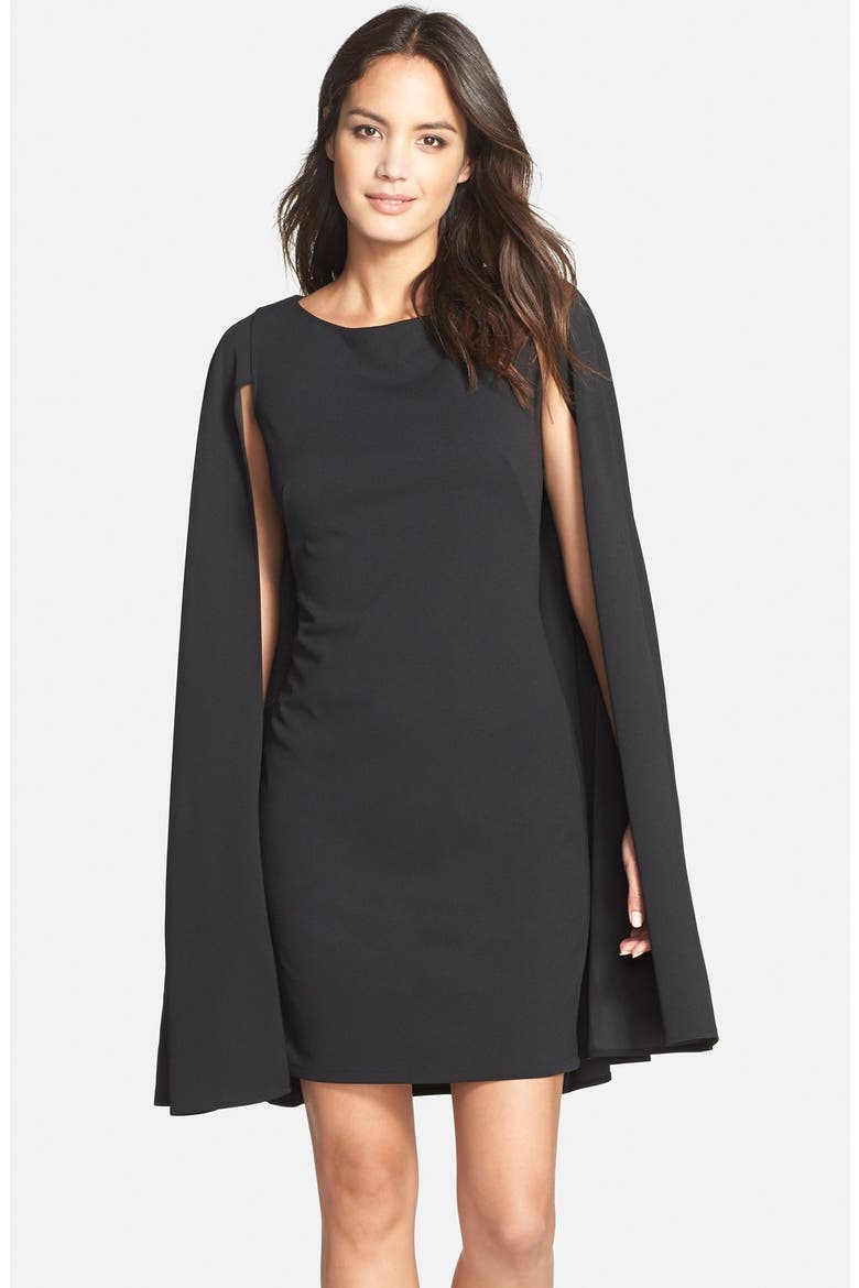 Cape Sheath Dress, Main, color, BLACK