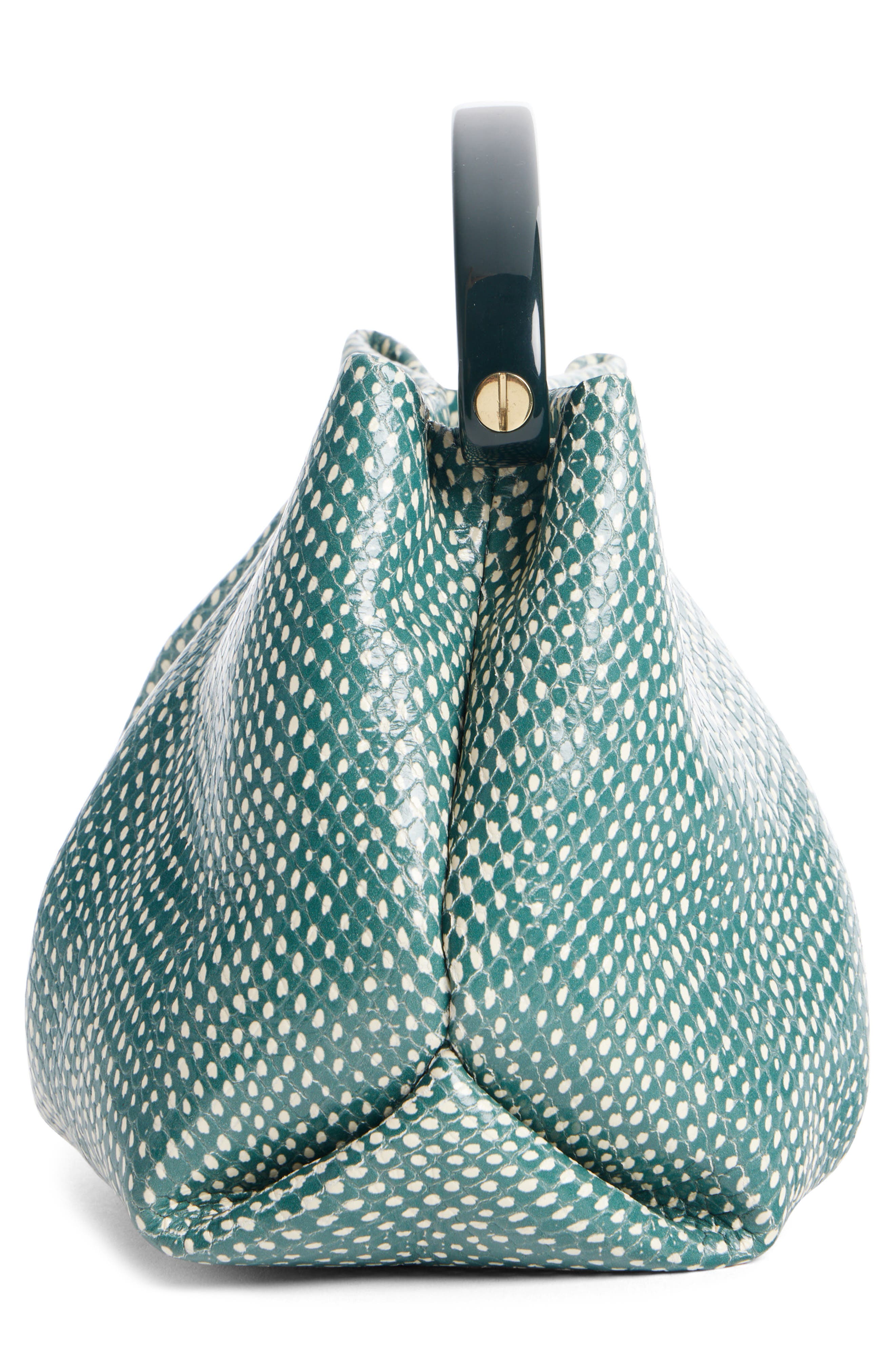 Dries Van Noten Small Pleated Snakeskin Embossed Leather Top Handle Bag, Alternate, color, 611 Emerald