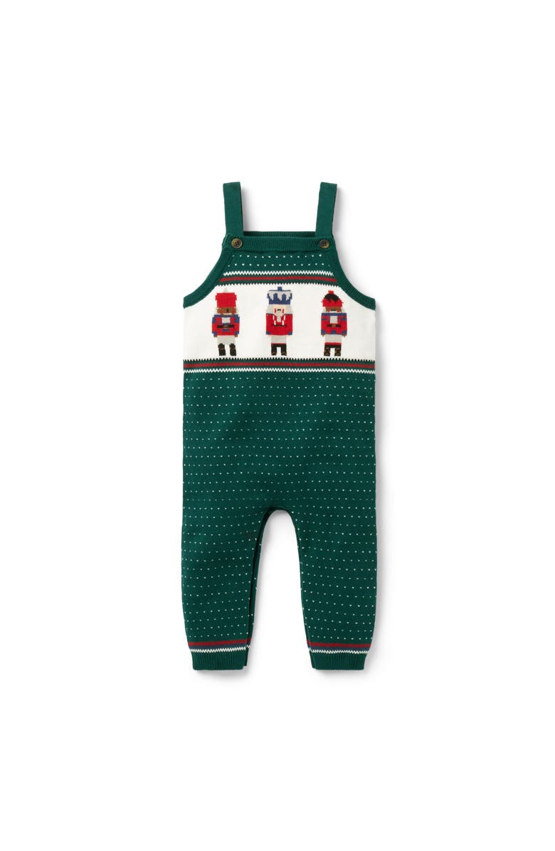 Janie and Jack Baby Nutcracker Sweater Overall, Main, color, Green