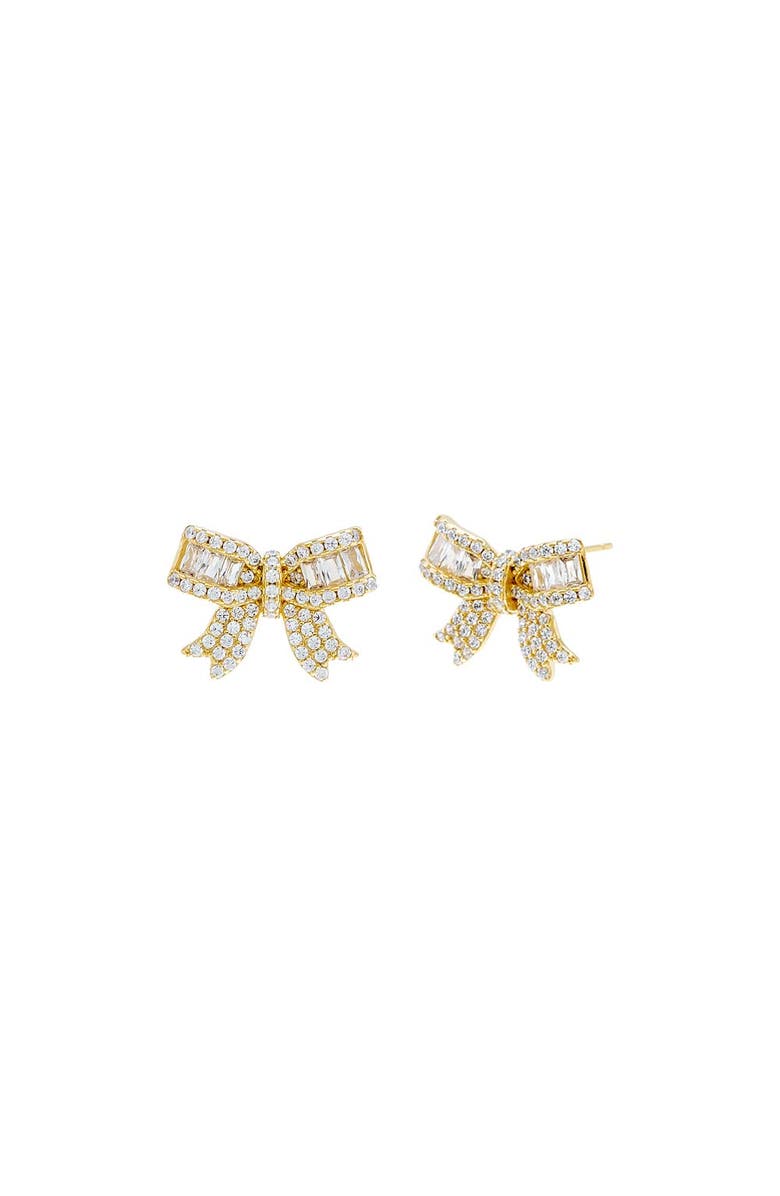 BY ADINA EDEN Pave X Baguette Mini Bow Tie Stud Earring, Main, color, 