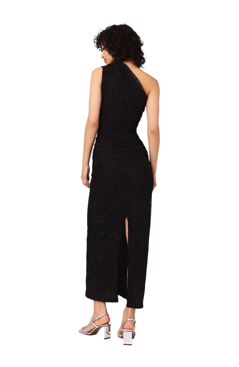 maje Asymmetric rhinestone knit dress, Alternate, color, 