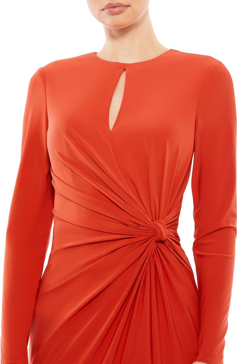 Mac Duggal Long Sleeve Keyhole Draped Gown, Alternate, color, Brick Red