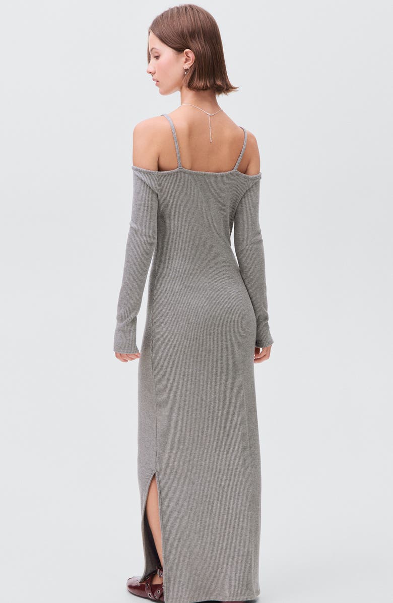 MANGO TEEN Cold Shoulder Long Sleeve Knit Dress, Alternate, color, Dark Heather Grey