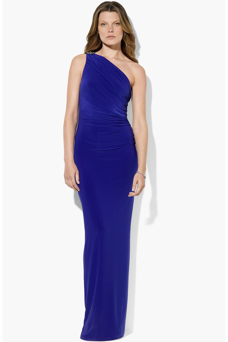 One Shoulder Matte Jersey Gown, Main, color, SAPPHIRE STONE