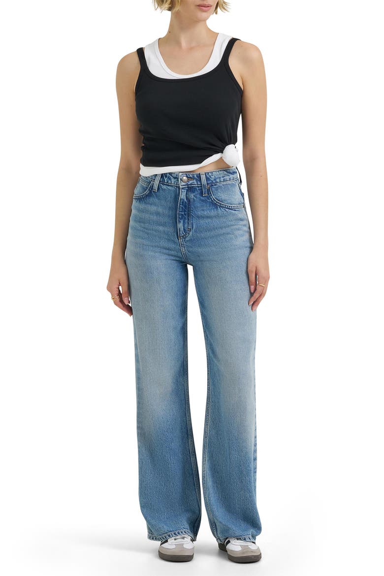 Retro High Waist A-Line Jeans, Alternate, color, COTTAGE WASH