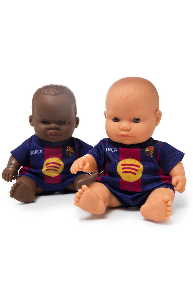 8 1/4 inch Baby Boy Doll with Barcelona Soccer Jersey, Alternate, color, Dark Skin