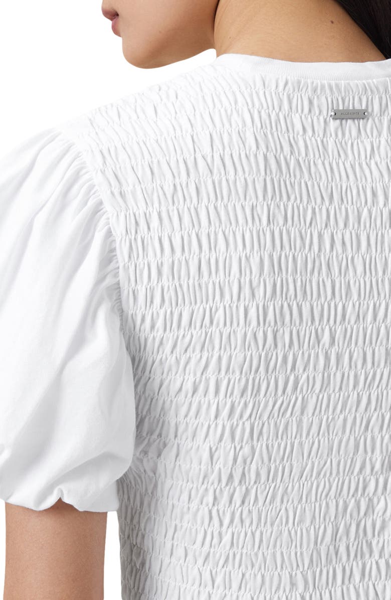 AllSaints Dael Smocked Puff Sleeve Top, Alternate, color, Optic White