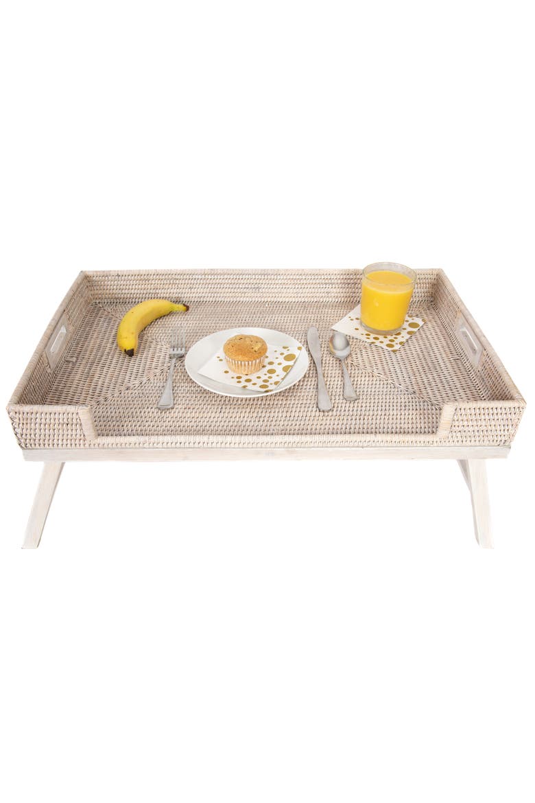 Rattan Breakfast Tray Table with Glass Insert, Alternate, color, Tudor Black