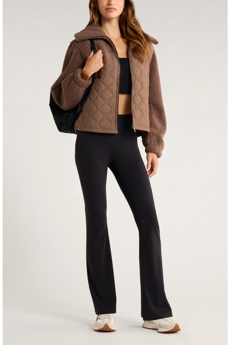 Faux Shearling & Quilted Nylon Hybrid Jacket, Alternate, color, BROWN QUARTZ