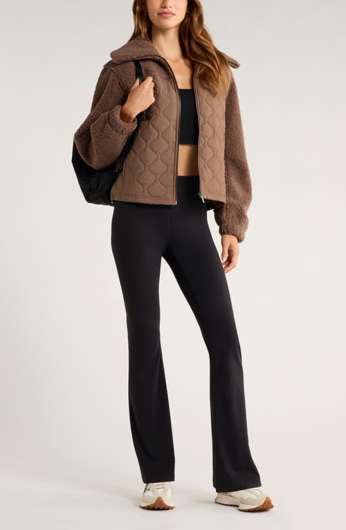 Zella Faux Shearling & Quilted Nylon Hybrid Jacket In Brown