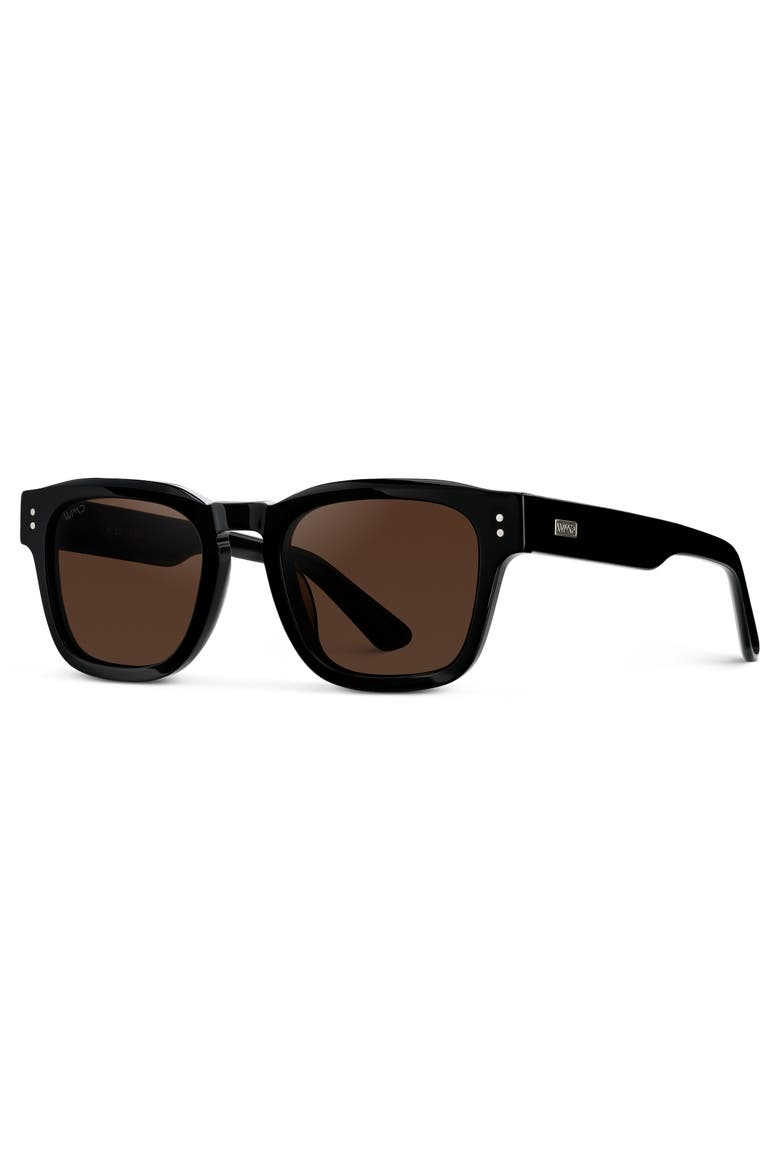 Wayne - 50mm Rectangular Polarized Sunglasses, Alternate, color, Black