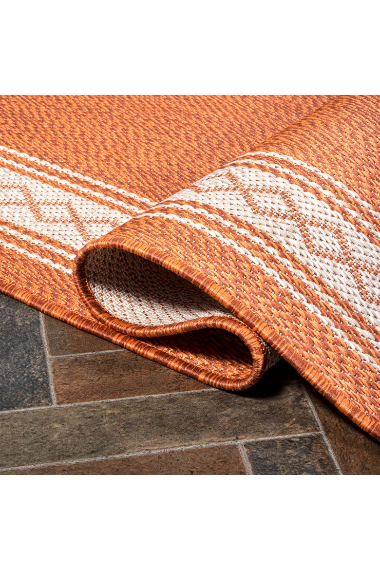 Lucia Classic Diamond Border Indoor/Outdoor Area Rug, Alternate, color, Orange/Cream