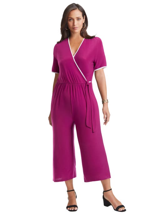 Stretch Knit Cropped Wide Leg Jumpsuit (Plus)