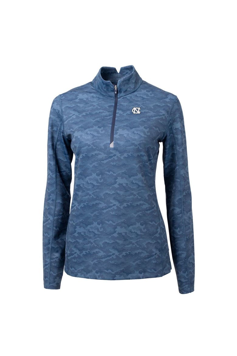 Women's Cutter & Buck Navy North Carolina Tar Heels Traverse Camo Quarter-Zip Pullover Top, Alternate, color, Navy