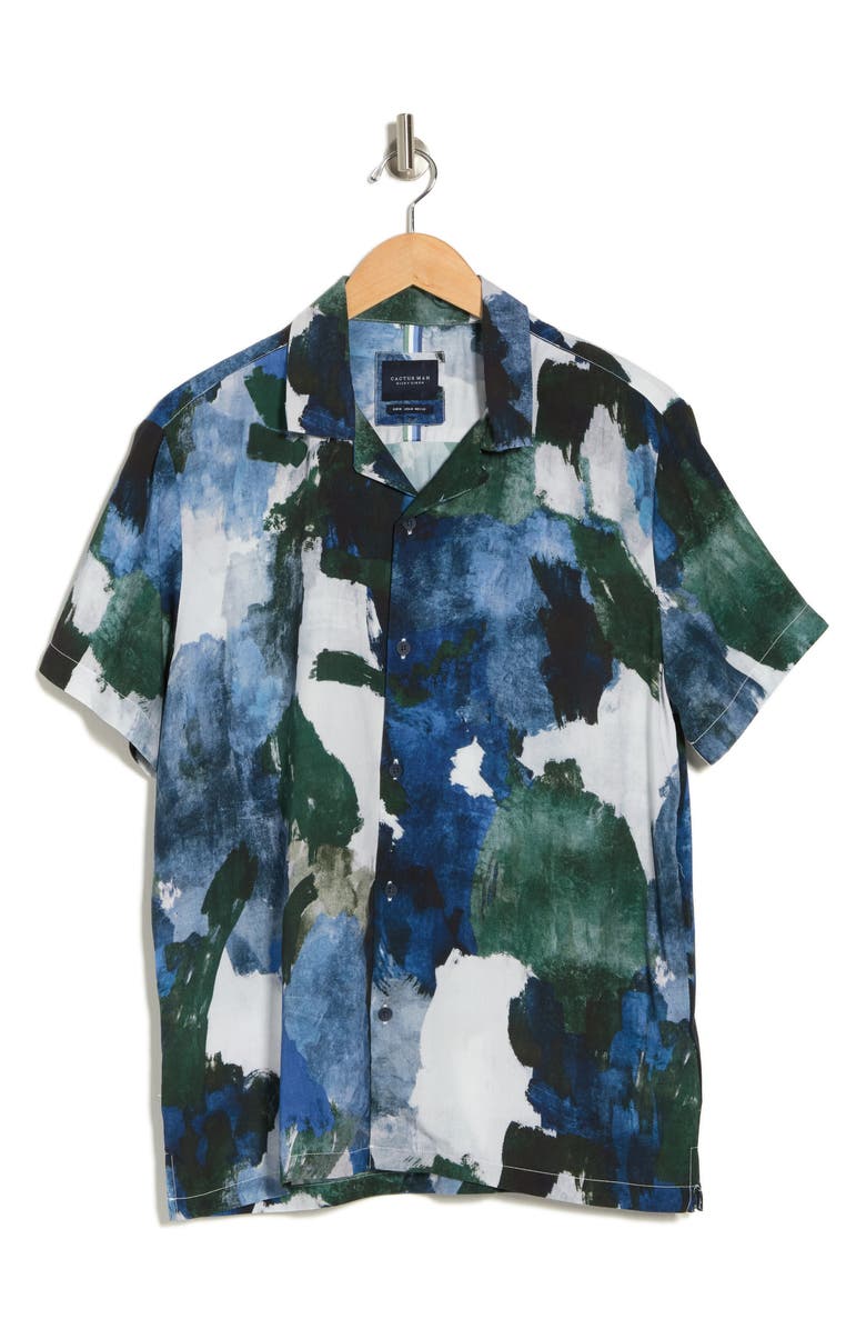 DENIM AND FLOWER Tie Dye Short Sleeve Button-Up Shirt, Alternate, color, 