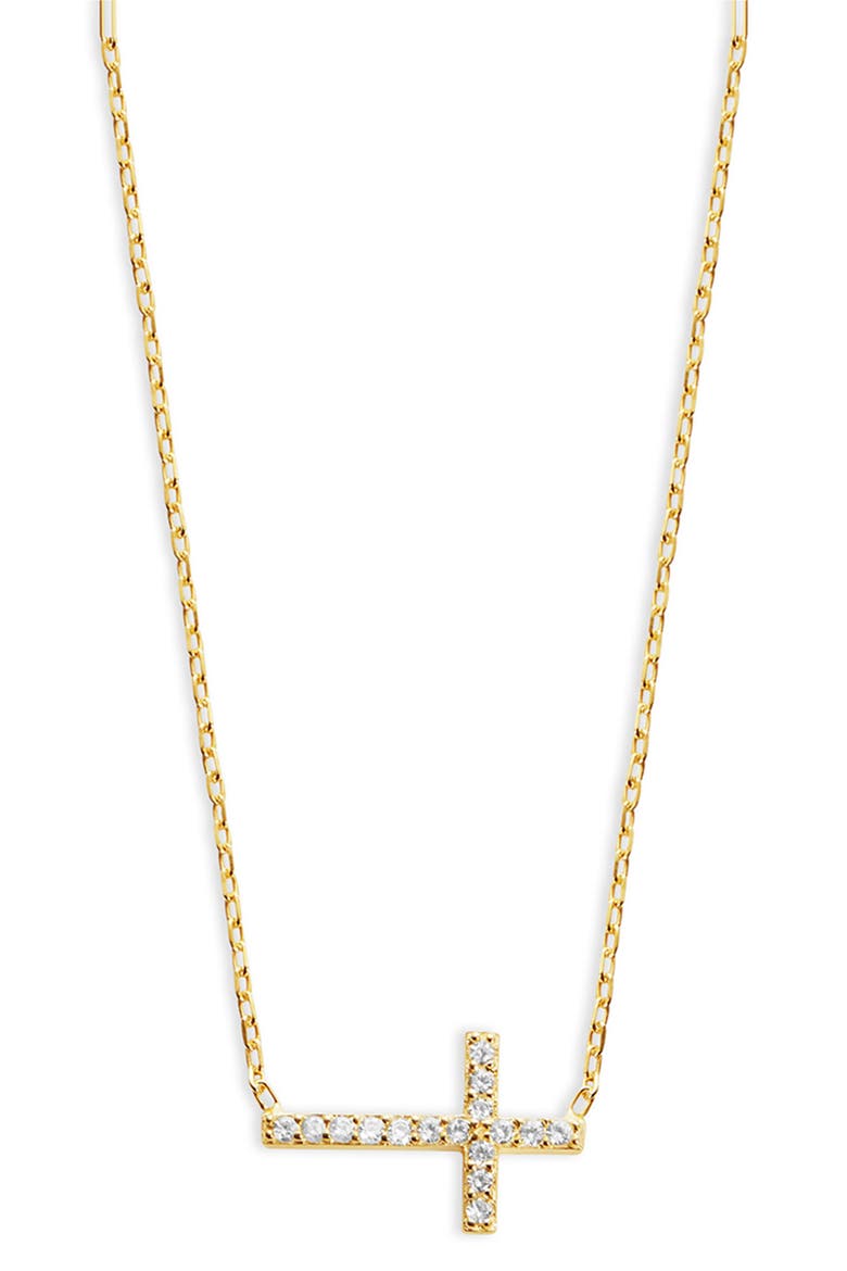 Gold Plated Sterling Silver CZ Pave Cross Pendant Necklace, Main, color, GOLD