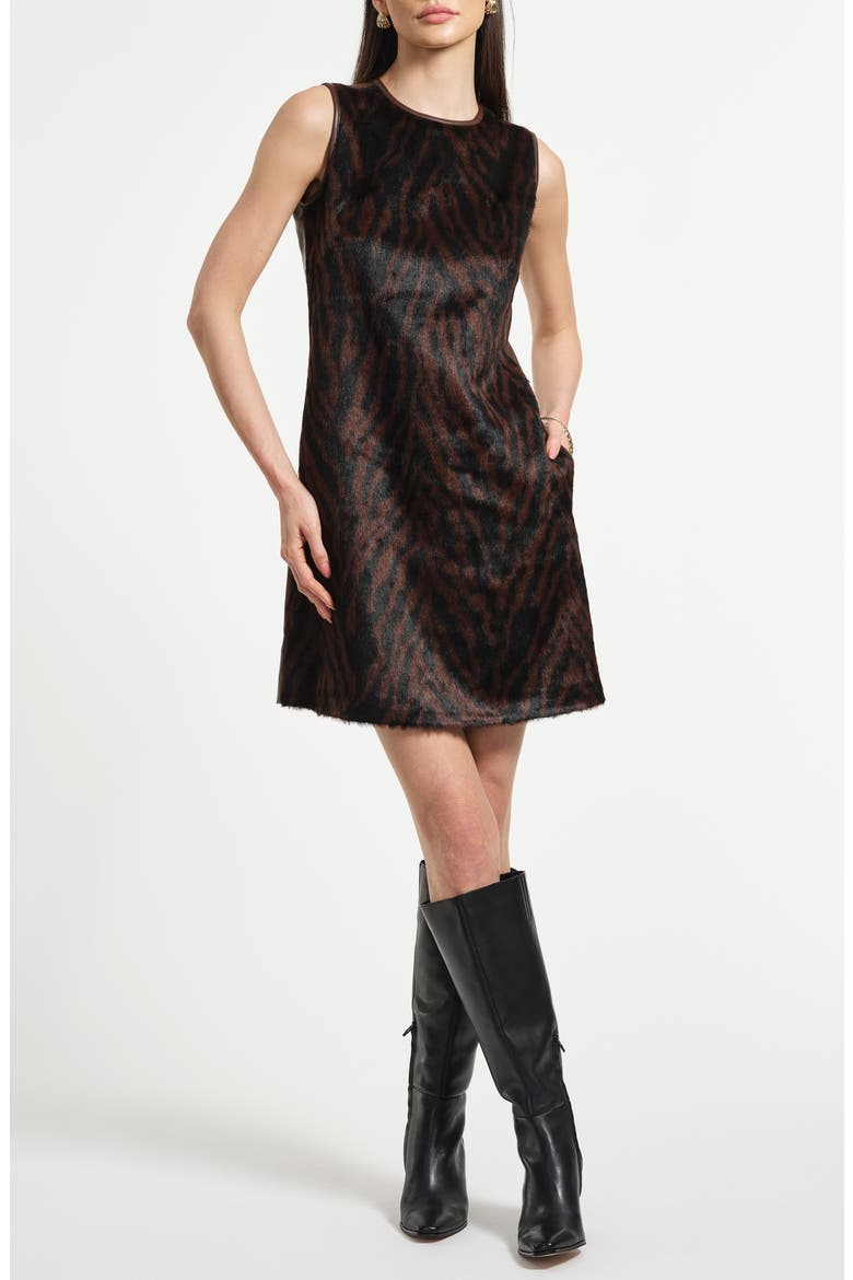 Faux Fur & Faux Leather Shift Dress, Main, color, BROWN ZEBRA