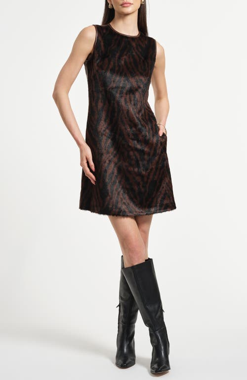 Isaac Mizrahi New York Faux Fur & Faux Leather Shift Dress In Brown