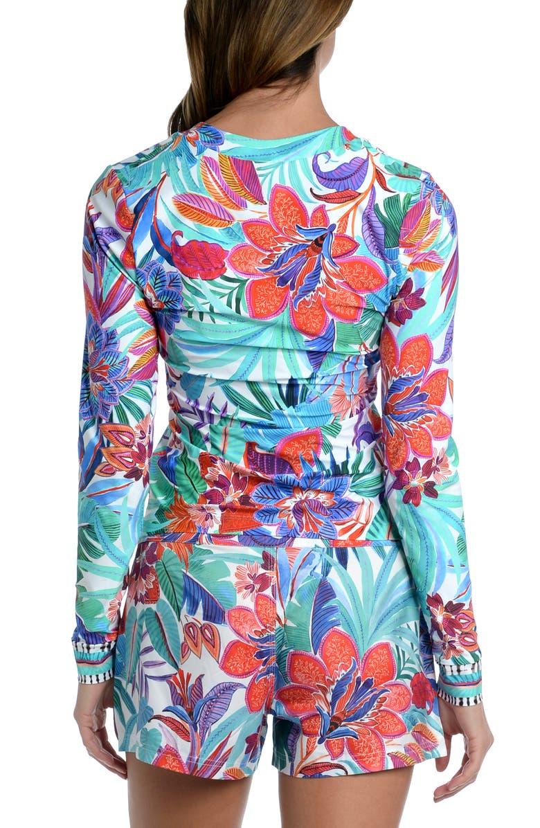 La Blanca Tropez Floral Print Half-Zip Rashguard, Alternate, color,