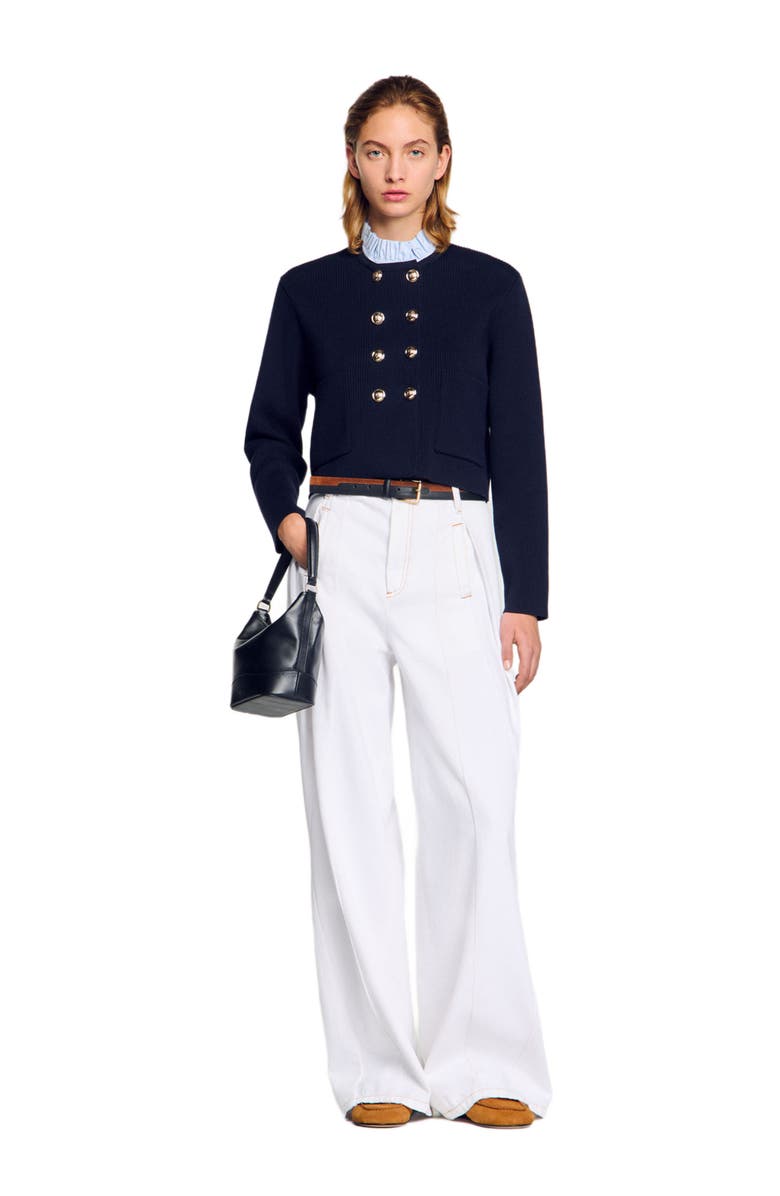 SANDRO Cardigan with removable ruffled collar, Alternate, color, 