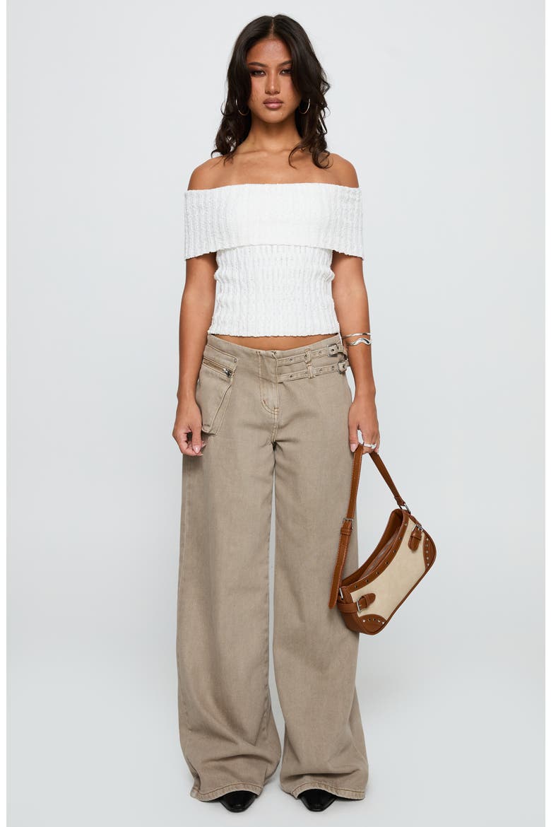 Murmur Foldover Off the Shoulder Rib Top, Alternate, color, WHITE