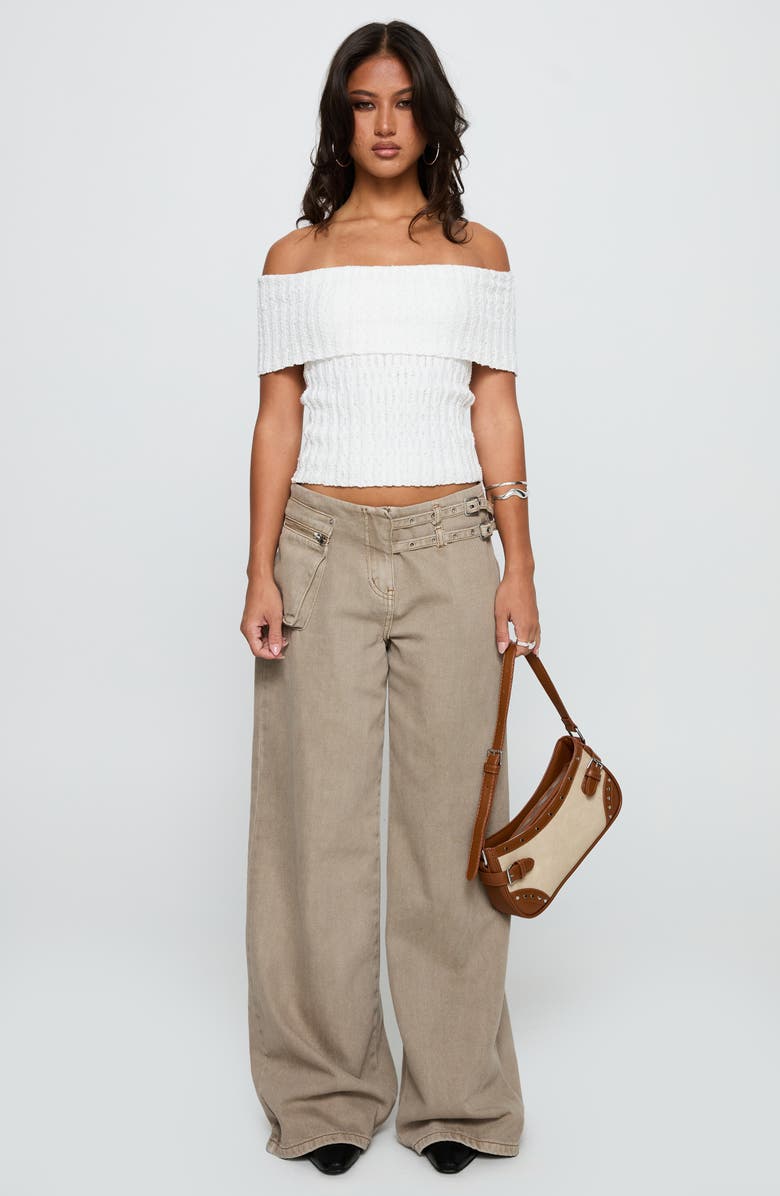 Princess Polly Murmur Foldover Off the Shoulder Rib Top, Alternate, color, White