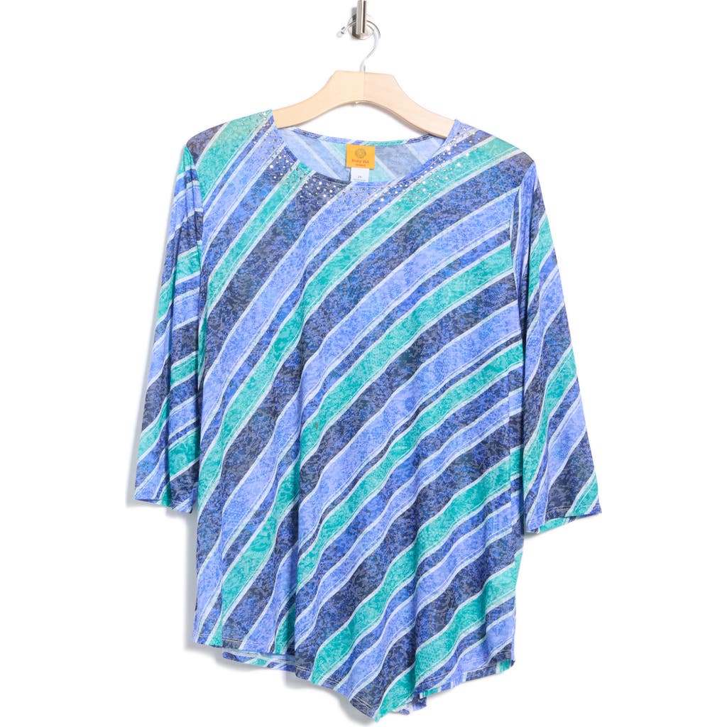 Ruby Rd. Plus Size Bias Stripe Beaded Top In Multi