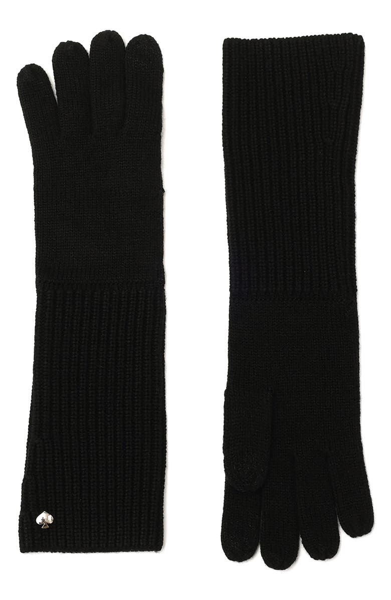 Kate Spade New York spade knit long gloves, Alternate, color, Black