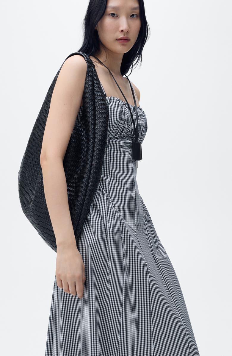 MANGO Zelda Gingham Midi Sundress, Alternate, color, Black