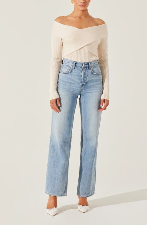 Astr The Label Crossover Off The Shoulder Rib Sweater In Cream