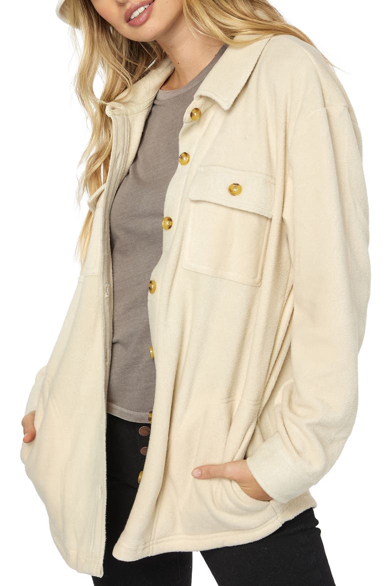 Collins Solid Fleece Shirt Jacket, Alternate, color, STONE