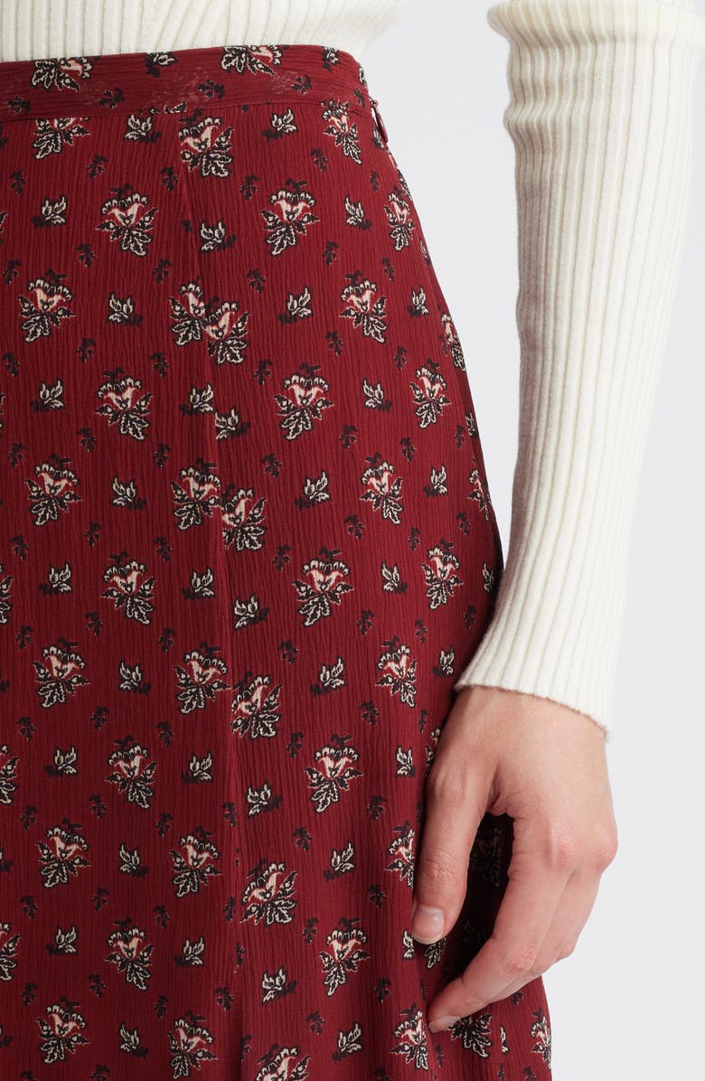 PAIGE Rotelle Floral Handkerchief Hem Silk Chiffon Skirt, Alternate, color, Oxblood Multi