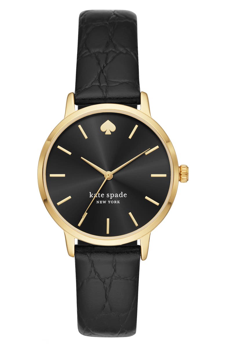 Kate Spade New York Metro Croc Embossed Leather Strap Watch, 34mm, Main, color, 