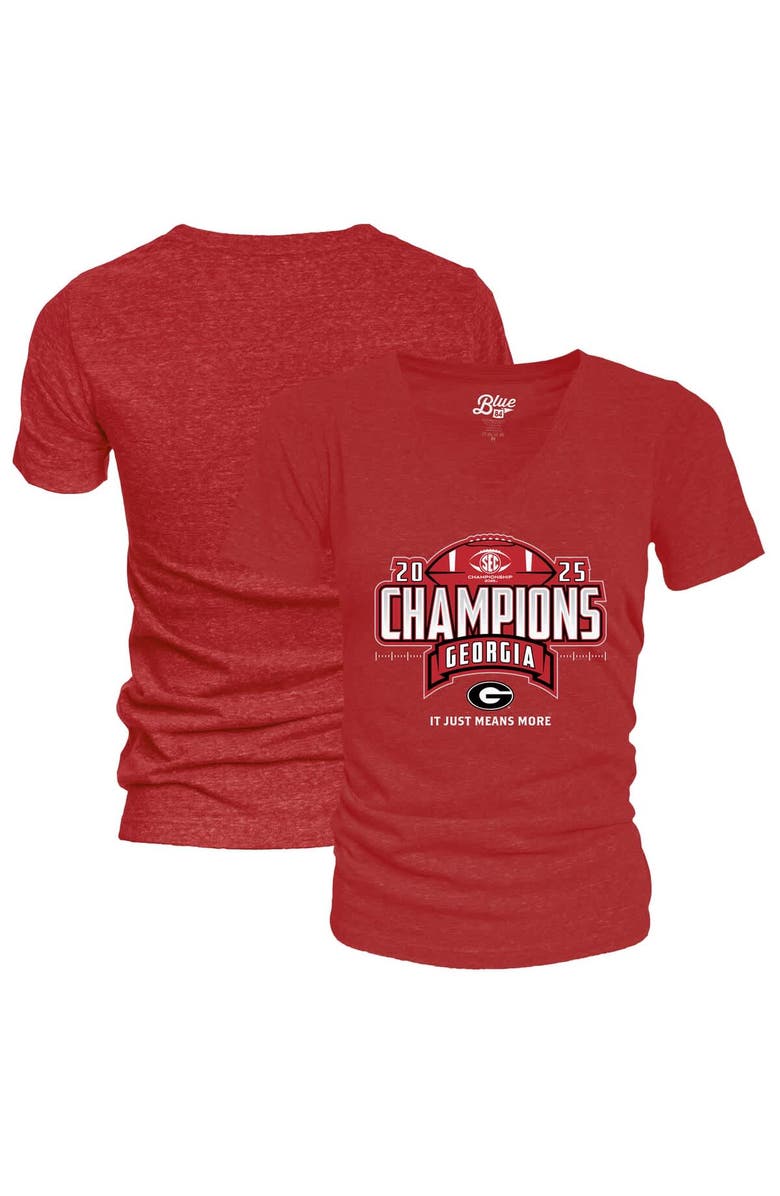 BLUE 84 Women's Blue 84 Red Georgia Bulldogs 2025 SEC Football Champions Locker Room V-Neck T-Shirt, Main, color, Red