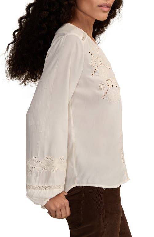 Lucky Brand Schiffli Lace Accent Peasant Top In White
