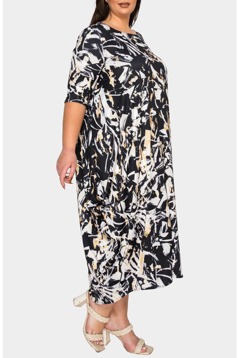 Brielle Bubble Hem Jersey Midi Dress, Alternate, color, BLACK TAUPE