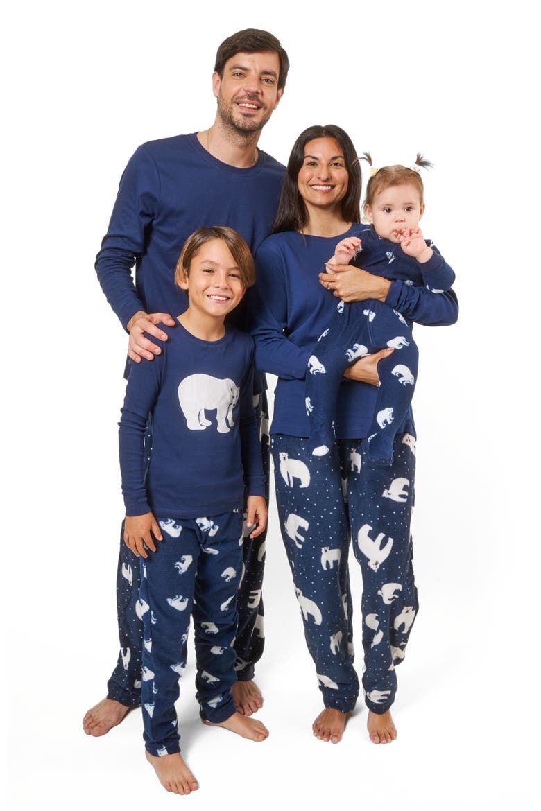 Men's Cotton Top & Fleece Pants Printed Matching Family Holiday Pajama Set, Alternate, color, Polar Bear
