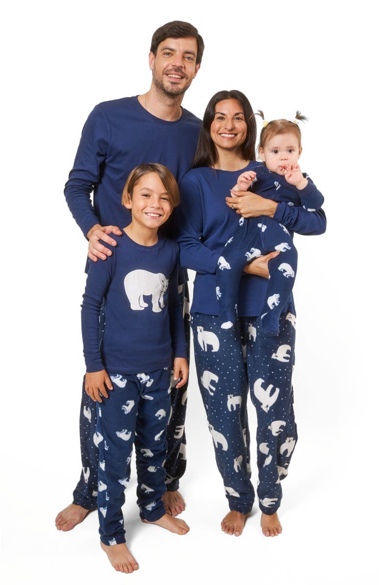 Leveret Kids Footed Fleece Printed Matching Family Holiday Pajamas, Alternate, color, Polar Bear
