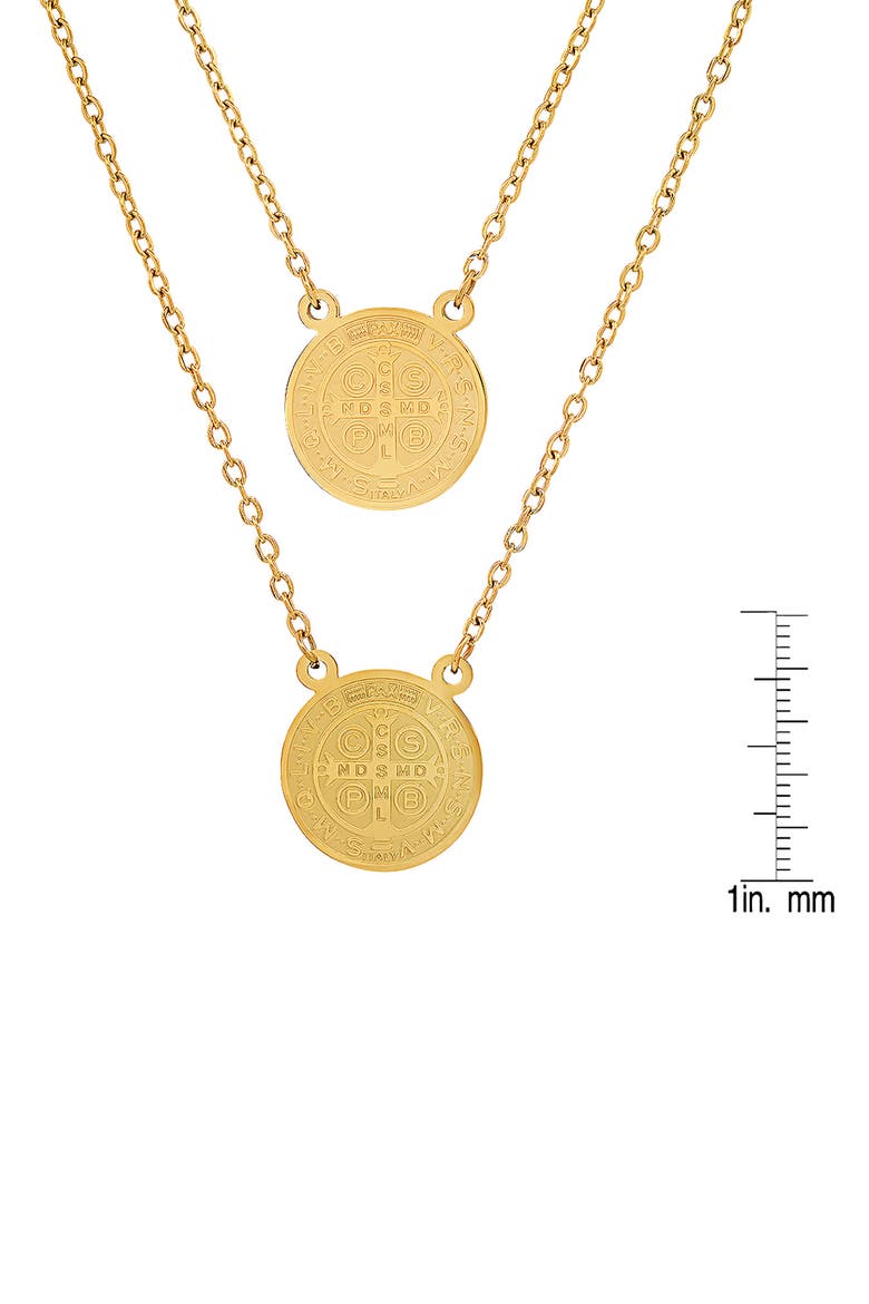 18K Gold Plated Stainless Steel Double Coin Pendant Necklace, Alternate, color, YELLOW