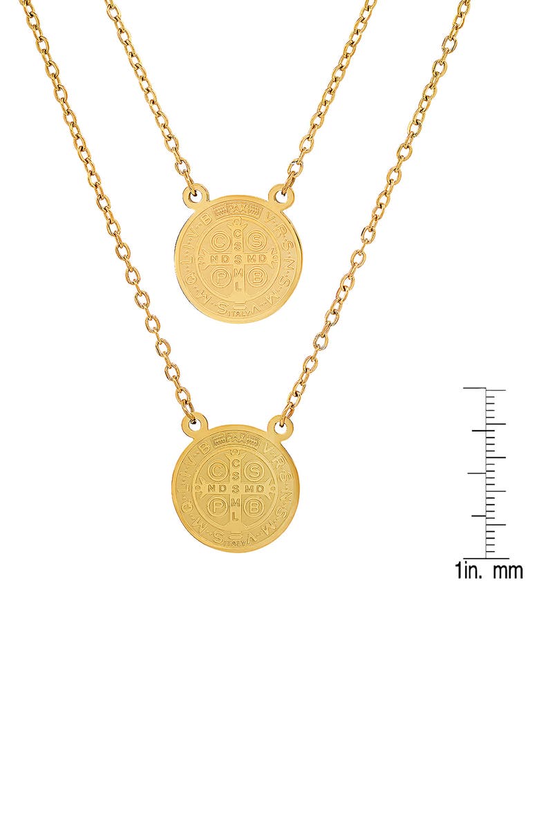 HMY JEWELRY 18K Gold Plated Stainless Steel Double Coin Pendant Necklace, Alternate, color, Yellow