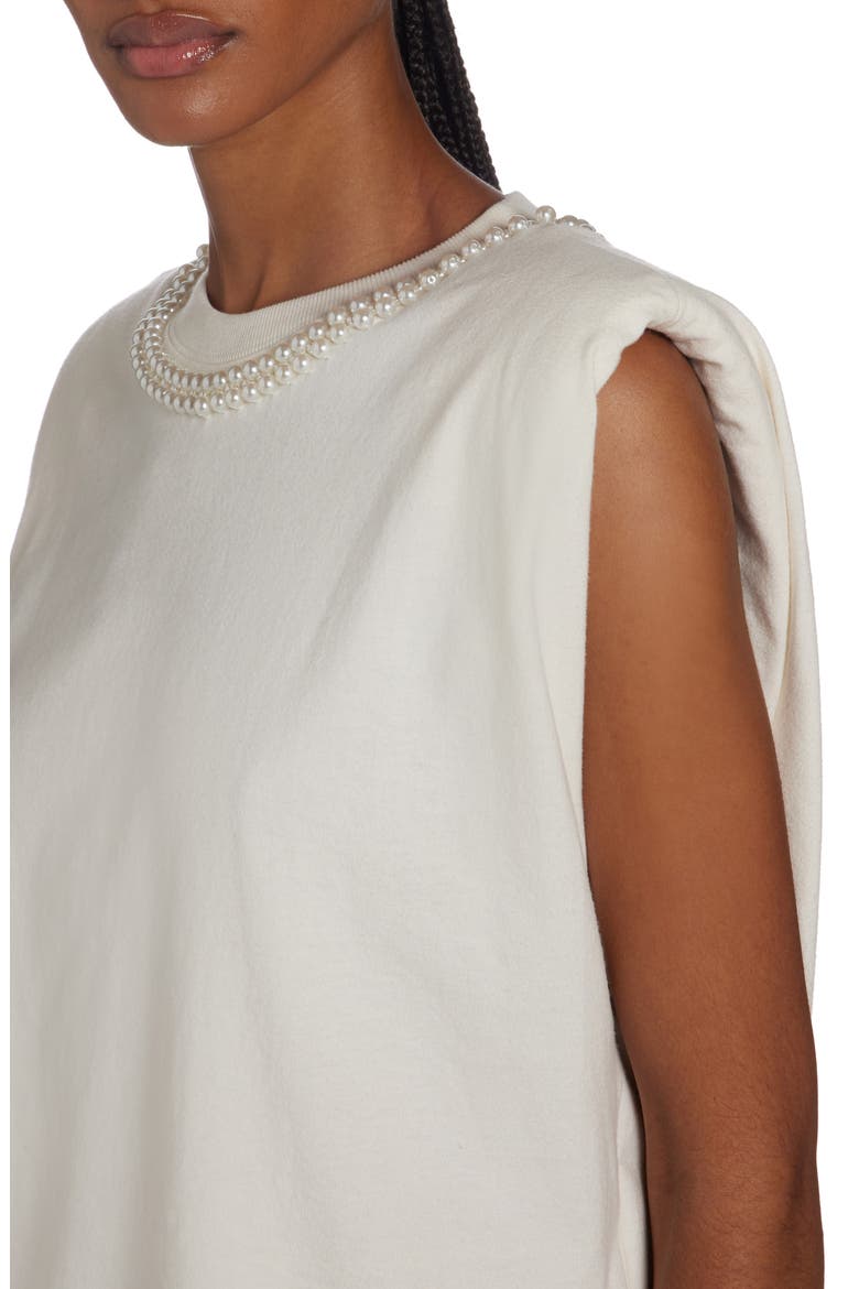 Imitation Pearl Embellished Cotton Shoulder Pad Tank, Alternate, color, HERITAGE WHITE