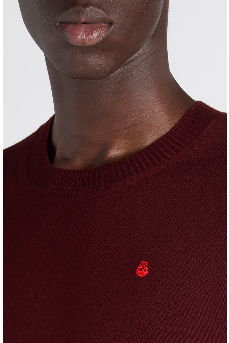 Embroidered Skull Wool Crewneck Sweater, Alternate, color, OXBLOOD - FIERY RED