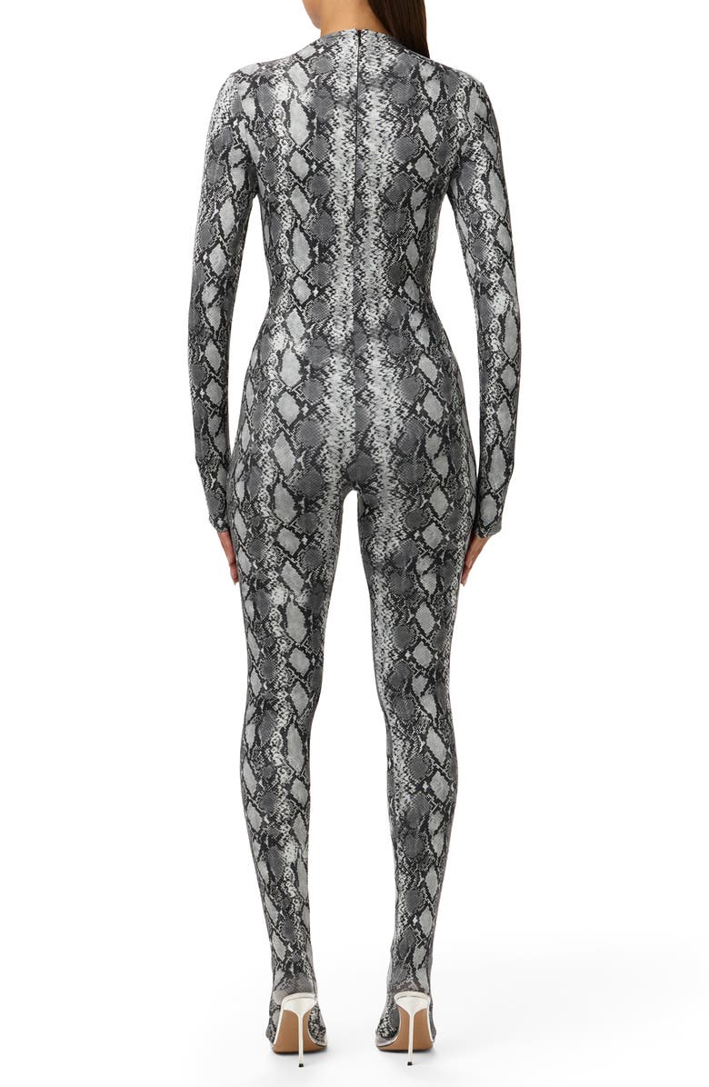 Naked Wardrobe Animal Print Closed Toe Jumpsuit, Alternate, color, Grey Snakeskin