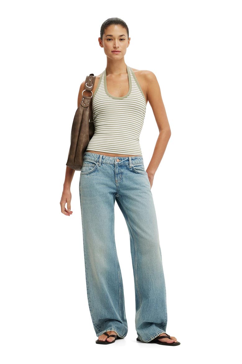 Women's Everyday Smooth Scoop Halter, Alternate, color, Madi Stripe Pale Eucalptus