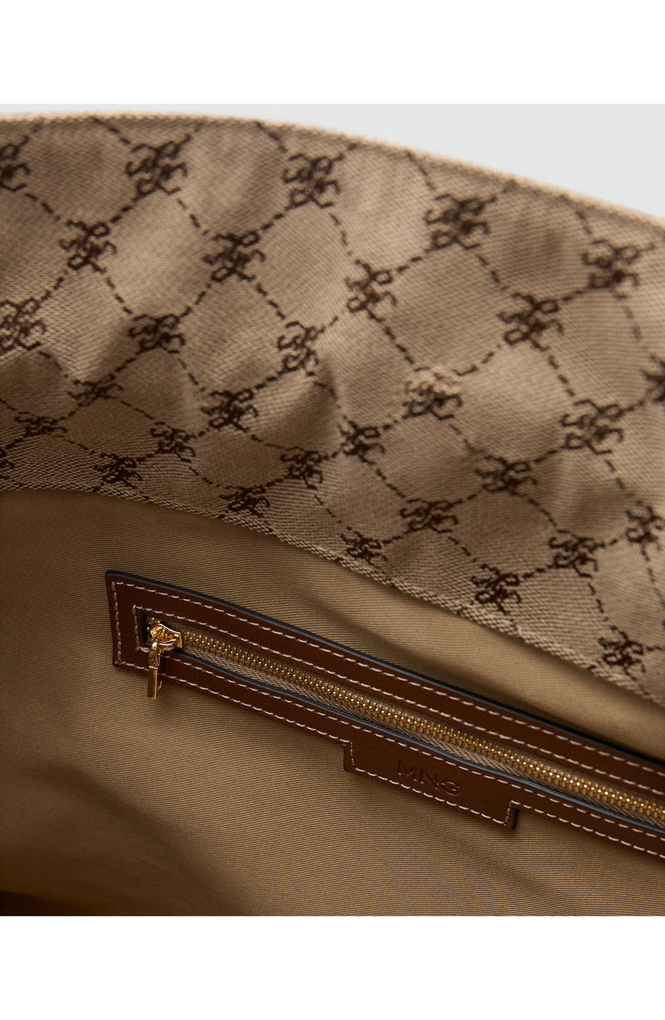 MANGO Logo Jacquard Bucket Bag, Alternate, color, Leather