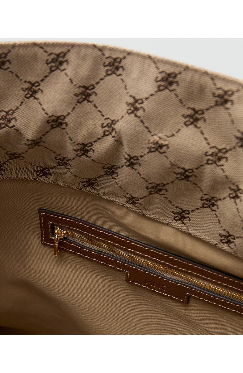 MANGO Logo Jacquard Bucket Bag, Alternate, color, Leather