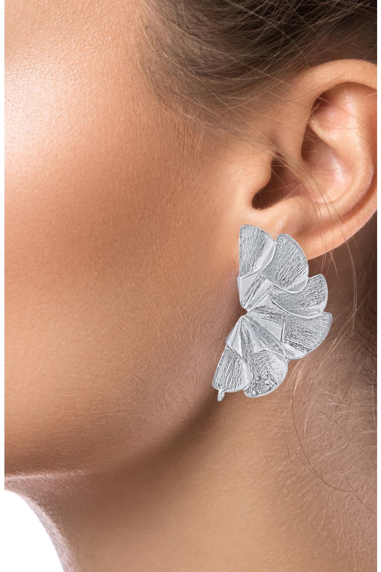 Textured Fan Stud Earrings, Alternate, color, SILVER