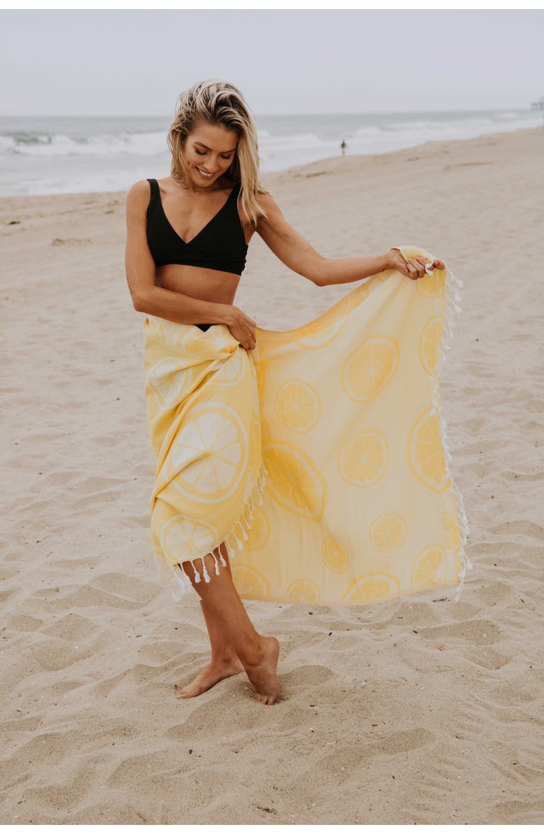 InfuseZen Citrus Lemon Organic Cotton Reversible Turkish Towel, Alternate, color, 