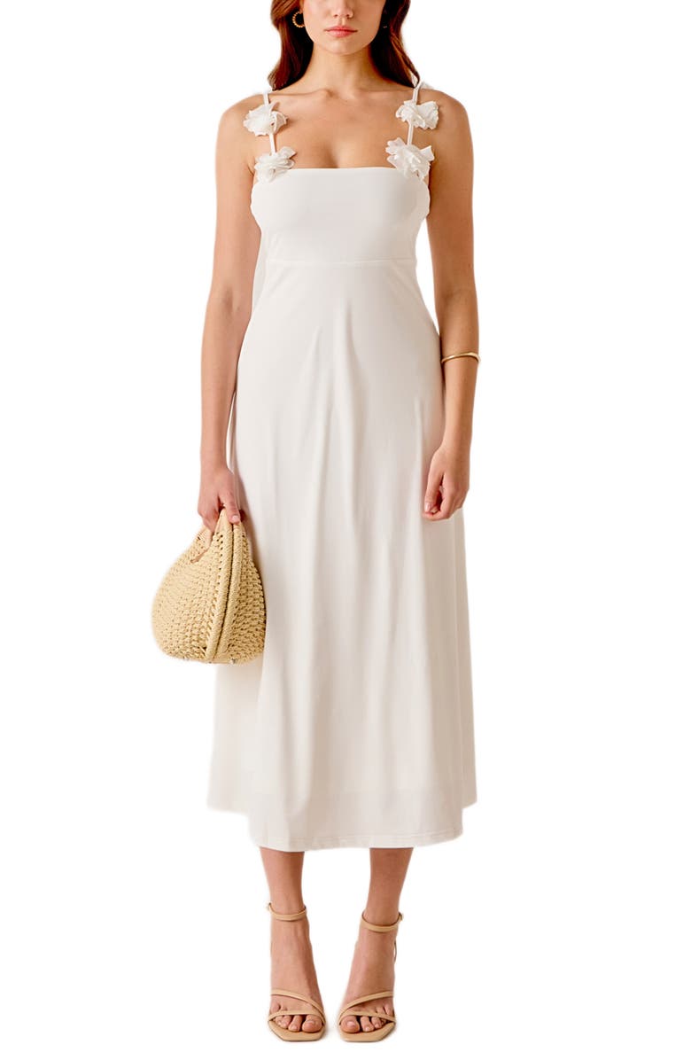 MARSY Rosette A-Line Dress, Main, color, White